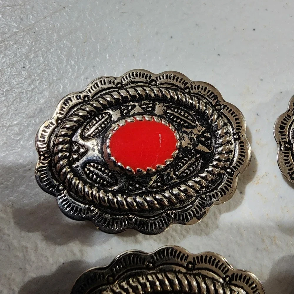 6pc Western Silver Tone Concho button covers Colorful Cabochon Set Southwestern